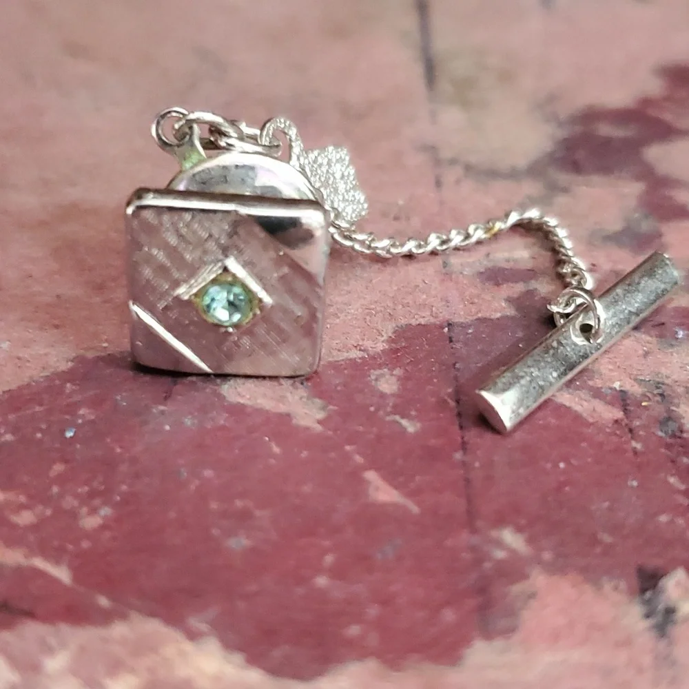 Vintage Sarah Coventry Tie Tack Pin Square Aquamarine DZ667